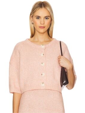 [Never Worn] SNDYS Cropped Light Pink Button-Up Knit Cardigan